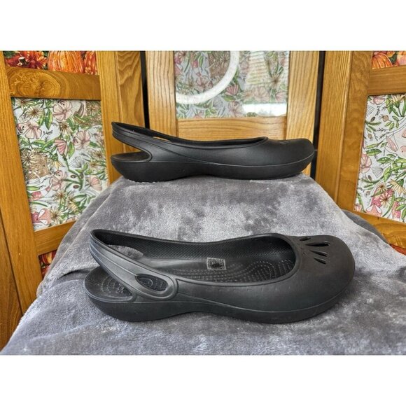 CROCS Classic Kadee Solid Black Ballet Flats Slip On Shoes Sandals Womens Sz 10 - Picture 8 of 8